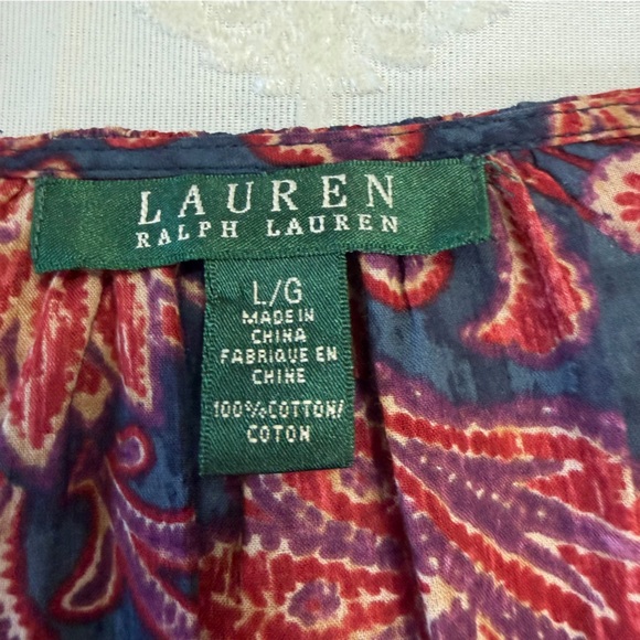 Lauren Ralph Lauren Ruffle Front Paisley 100% Cotton Blouse Size Large - Picture 5 of 8